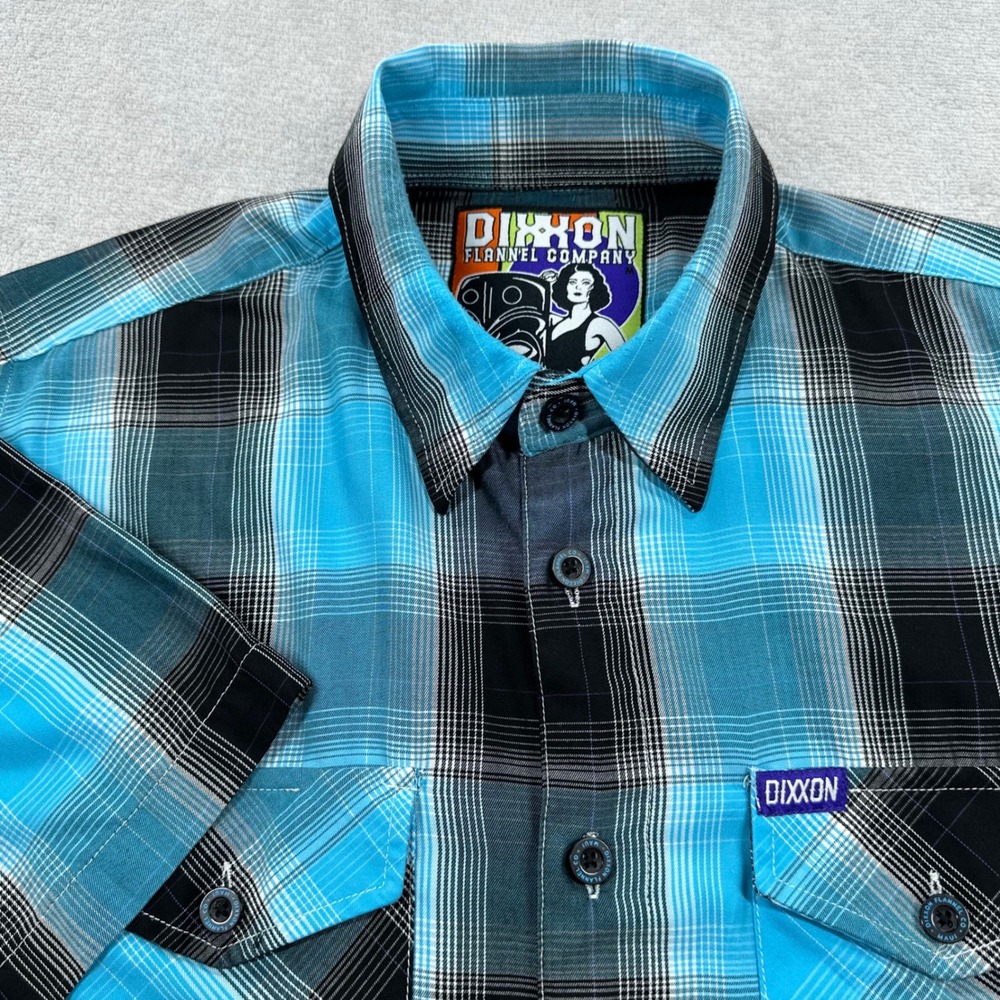 Dixxon Flannel Company Shirt Mens Medium Blue Plaid The Maui Short Sleeve Bamboo